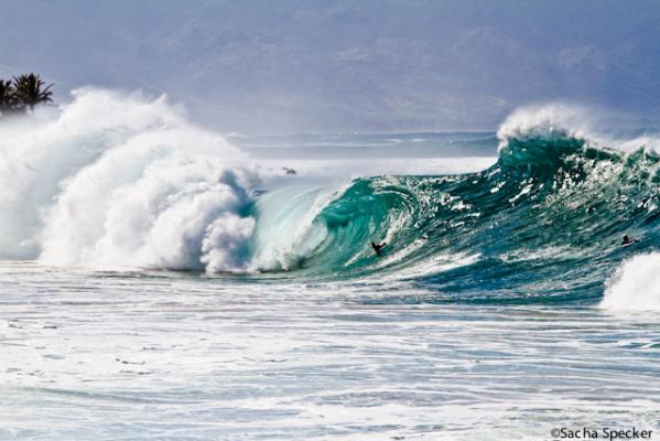 Mark Watts, take off at Waimea Shorebreak